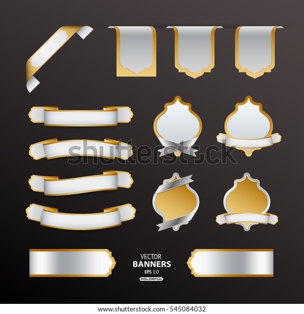 Set 3d Golden Sticker Ribbon Banners Stock Vector (Royalty Free ...