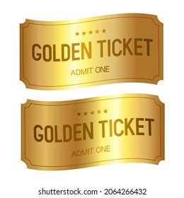 Set Of 3d Golden Tickets. Waving Golden Tickets With Inscription 