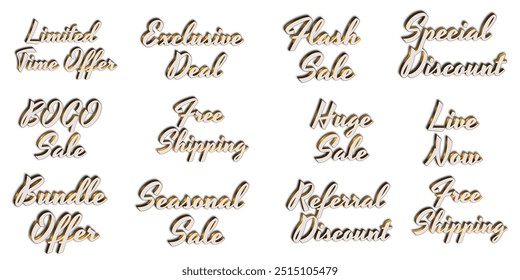 Set of 3D Golden white Business Advertisement stickers | Limited time offer | Exclusive deal | Flash sale | Special Discount