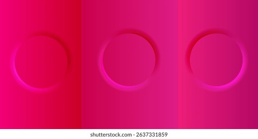 Set of 3D gradient circle frames background with copy space. Brown, purple and dark pink round podium in top view design, vector illustration