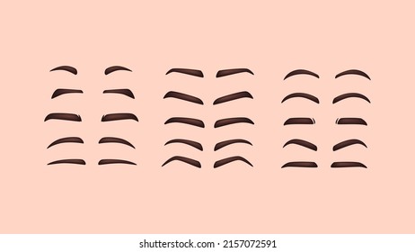 Set of 3D Graphic Eyebrow shapes. Vector illustration