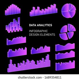 Set of 3D graphs, charts, histograms and plots for UI and UX design.