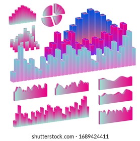 Set of 3D graphs, charts, histograms and plots for UI and UX design.