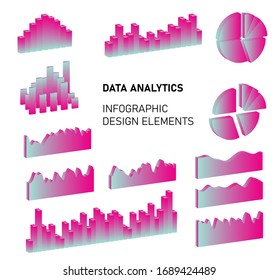 Set of 3D graphs, charts, histograms and plots for UI and UX design.