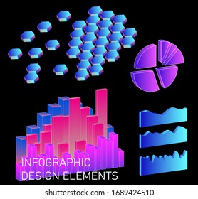 Set of 3D graphs, charts, histograms and plots for UI and UX design.