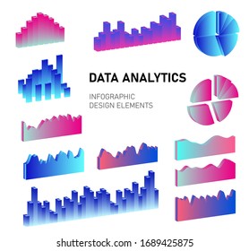 Set of 3D graphs, charts, histograms and plots for UI and UX design.