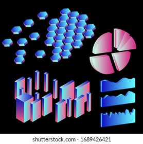 Set of 3D graphs, charts, histograms and plots for UI and UX design.