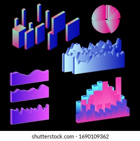 Set of 3D graphs, charts, histograms and plots for UI and UX design.