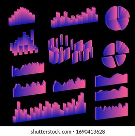 Set of 3D graphs, charts, histograms and plots for UI and UX design.