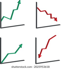 Set of 3d graphs. Financial market icon for your website design, logo, application, UI. Uptrend and downtrend chart symbol.
