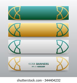 Set of 3d green and golden banners with Islamic design