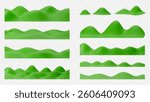 Set of 3D green hills and mountains. Summer landscape design elements. Vector isolated illustration