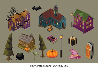 Set of 3d Halloween icons. Vector illustration.