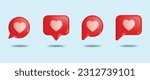 Set of 3d heart textboxes different forms. Love symbol in speech bubble for web. Like heart 3d vector icons .