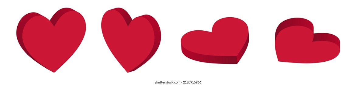 Conjunto de corazones 3d. Diferentes corazones para el diseño de tarjetas de San Valentín. Vector clipart.