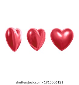 Set of 3D hearts of red color on a white background, you can use them as decorations on greeting cards of Valentine day. Vector illustration
