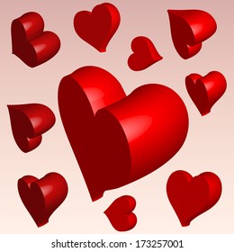 Set of 3D hearts vector illustration. Valentines day
