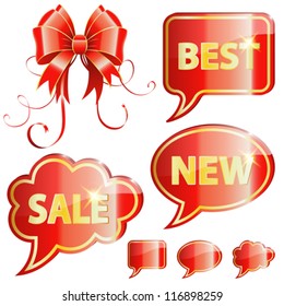 Set 3D Holiday Speech and Thought Bubbles and Bow, vector illustration