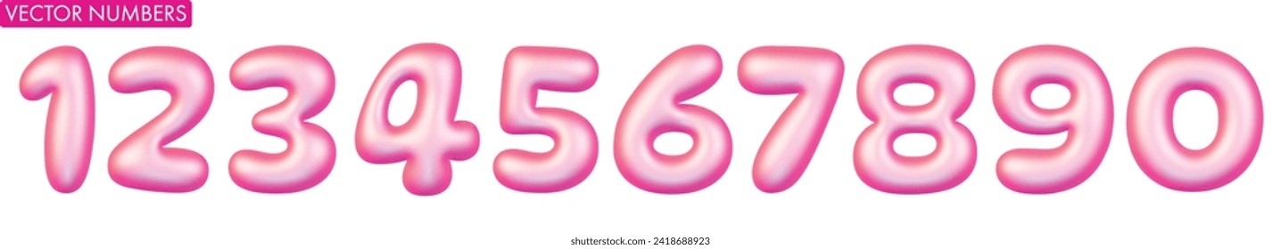 set of 3d holographic vector numbers, pink purple isolated elements, gradient color, realistic vector