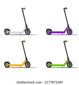 Set of 3d icons of electric scooter, render cartoon style illustration. Vector illustration
