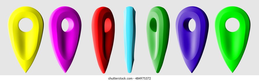 A set of 3D icons GPS from different viewing angles . Colored icons on a white background .