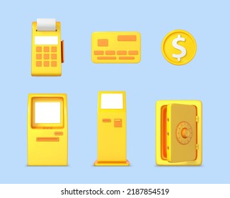 Set von 3D-Symbolen zum Thema Geld und Finanzen. Modernes Design. Vektorgrafik 3D