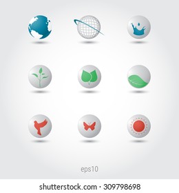 Set of 3d icons on a theme nature in red, blue and green colors