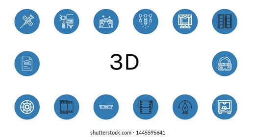 Set of 3d icons such as Cannula, Studio, Red carpet, Design, Theater, Film, Color circle, d glasses, d printing, Degree, Ar , 3d
