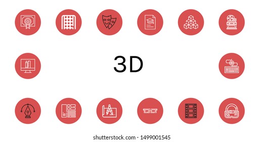 Set of 3d icons such as Degree, Rope ladder, Theater, Cubes, Movie theater, Design, Layout, d glasses, Film, Ar, Keylogger , 3d