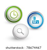 Set of 3d icons: time, magnifying glass, phone