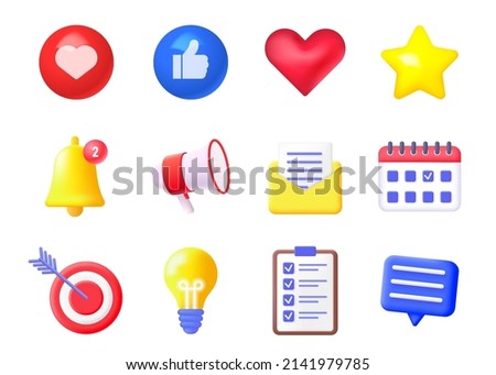 Set of 3D icons for website isolated on white background. Concept of social networks. Vector illustration.