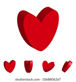 Set of 3d Illustrations of Hearts Isolated on White Background. Love Vector Icons Collection