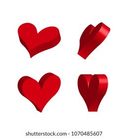 Set of 3d Illustrations of Hearts Isolated on White Background. Love Vector Icons Collection