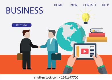 
Set of 3d infographic business data analysis, Landing page template,charts and analyzing statistics, Business, workflow management and office situations, People interacting with a dashboard 