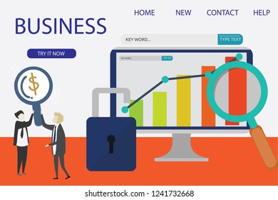 
Set of 3d infographic business data analysis, Landing page template,charts and analyzing statistics, Business, workflow management and office situations, People interacting with a dashboard 