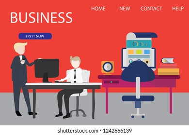 Set of 3d infographic business data analysis, Landing page template,charts and analyzing statistics, Business, workflow management and office situations, People interacting with a dashboard
