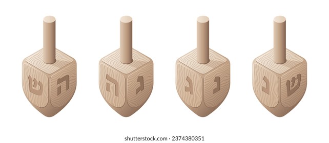 Set of 3D isometric Dreidel for Hanukkah.