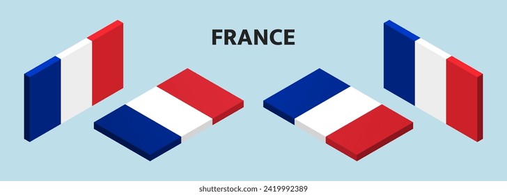 Banderas isométricas 3D de Francia.	