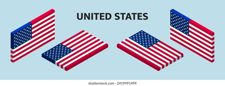 Set of 3D isometric flags of USA.	