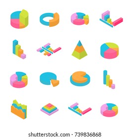 Set of 3D Isometric Infographic Elements. Diagram, Graph or Chart collection for business presentation, design data finance, etc. Vector illustration isolated on a white background.