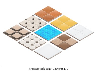 Set Of 3d Isometric Tiles. Vector Illustration Isolated On White. For Games, Interfaces, Ui, Gui.