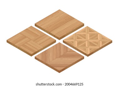 Set Of 3d Isometric Wooden Floors. Vector Illustration Isolated On White. For Games, Interfaces, Ui, Gui.