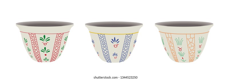 Set of 3D Lebanese, Turkish Coffee Cups - Illustration Icon Isolated