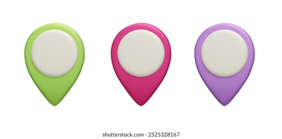Conjunto de 3d localização pin vetor ilustração isolado em branco. Sinais de pino de mapa colorido, marca gps, ponteiro de geolocalização, navegação elemento de design 3d render.