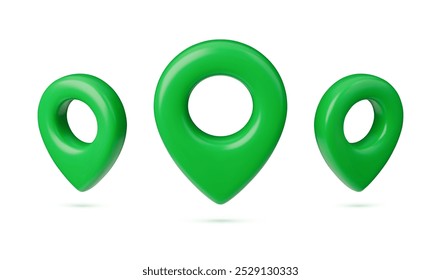 Set of 3d location signs. Realistic style green direction sign. Collection of travel guide illustrations isolated on a white background