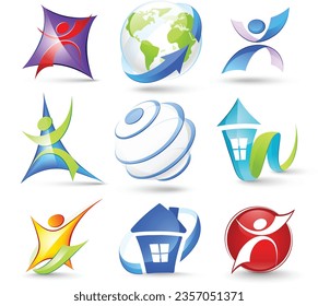 conjunto de diseño de ilustración de logotipo 3d