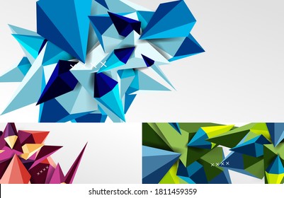 Set of 3d low poly geometric shapes abstract backgrounds