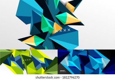 Conjunto de fondos abstractos de formas geométricas de polígono bajo en 3d