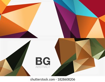 Set of 3d low poly shape geometric abstract backgrounds. Vector illustrations for covers, banners, flyers and posters and other templates