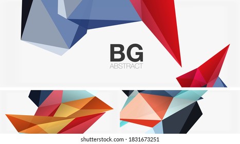 Set of 3d low poly shape geometric abstract backgrounds. Vector illustrations for covers, banners, flyers and posters and other templates